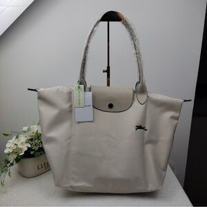 NWT Longchamp Le Pliage Original Large Shoulder Nylon Bag Tote IN OFF WHITE